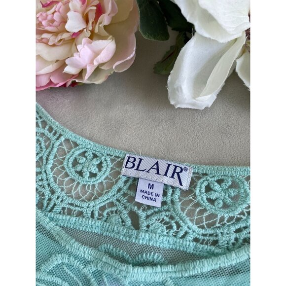 Aqua Lace Embroidered Blair Top Crochet Hem Cottagecore Dainty Fairycore Size M - Picture 6 of 10